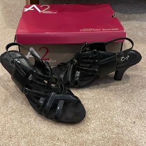 A2 by Aerosoles black strappy heels, size 8.5